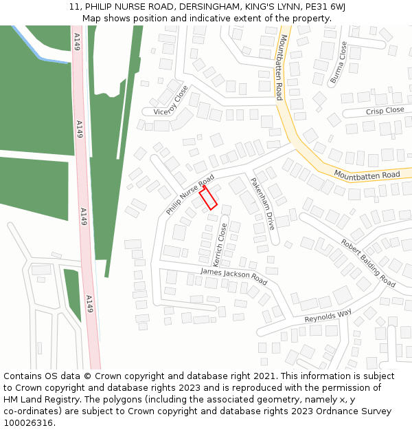 11, PHILIP NURSE ROAD, DERSINGHAM, KING'S LYNN, PE31 6WJ: Location map and indicative extent of plot