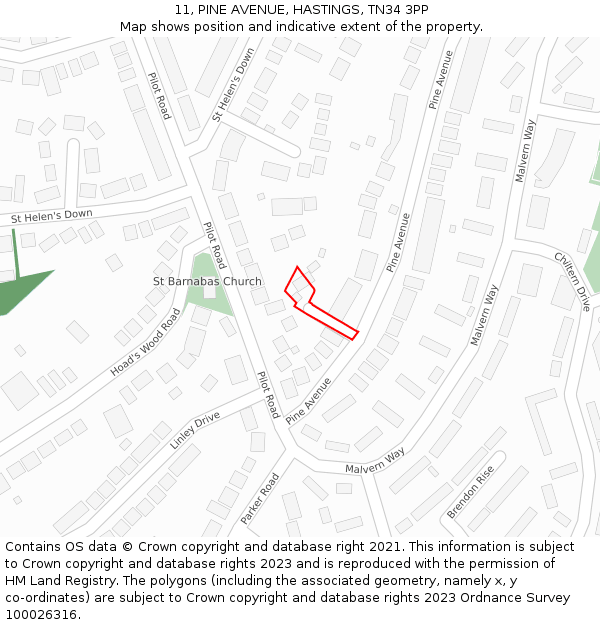 11, PINE AVENUE, HASTINGS, TN34 3PP: Location map and indicative extent of plot