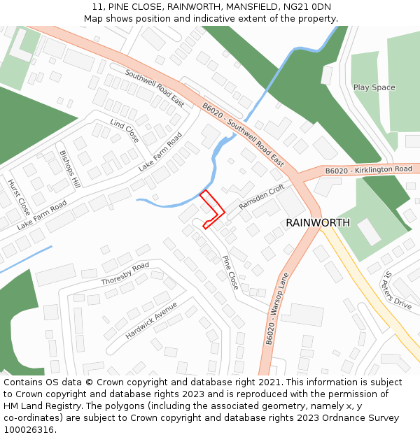 11, PINE CLOSE, RAINWORTH, MANSFIELD, NG21 0DN: Location map and indicative extent of plot