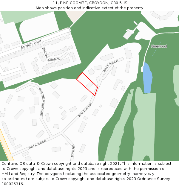 11, PINE COOMBE, CROYDON, CR0 5HS: Location map and indicative extent of plot