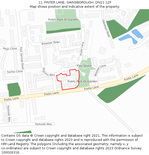 11, PINTER LANE, GAINSBOROUGH, DN21 1ZF: Location map and indicative extent of plot