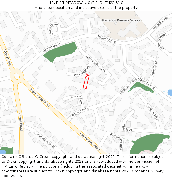 11, PIPIT MEADOW, UCKFIELD, TN22 5NG: Location map and indicative extent of plot