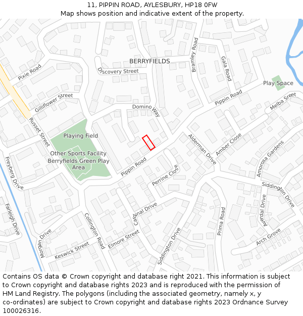 11, PIPPIN ROAD, AYLESBURY, HP18 0FW: Location map and indicative extent of plot