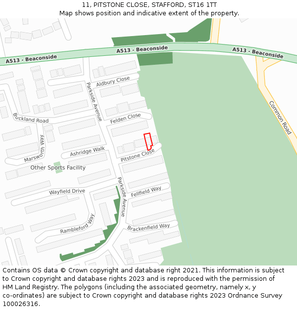 11, PITSTONE CLOSE, STAFFORD, ST16 1TT: Location map and indicative extent of plot