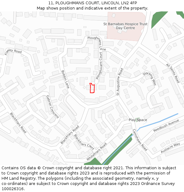 11, PLOUGHMANS COURT, LINCOLN, LN2 4FP: Location map and indicative extent of plot