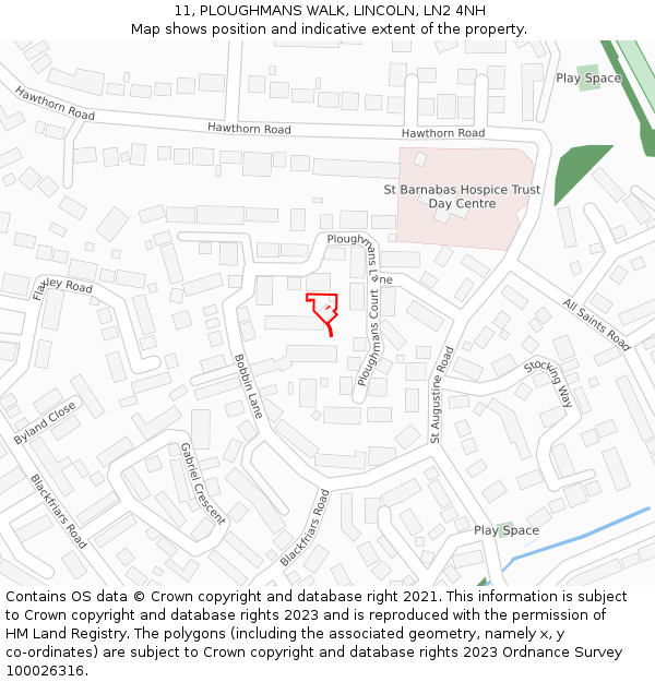 11, PLOUGHMANS WALK, LINCOLN, LN2 4NH: Location map and indicative extent of plot