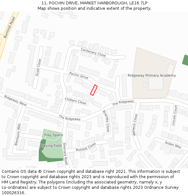 11, POCHIN DRIVE, MARKET HARBOROUGH, LE16 7LP: Location map and indicative extent of plot