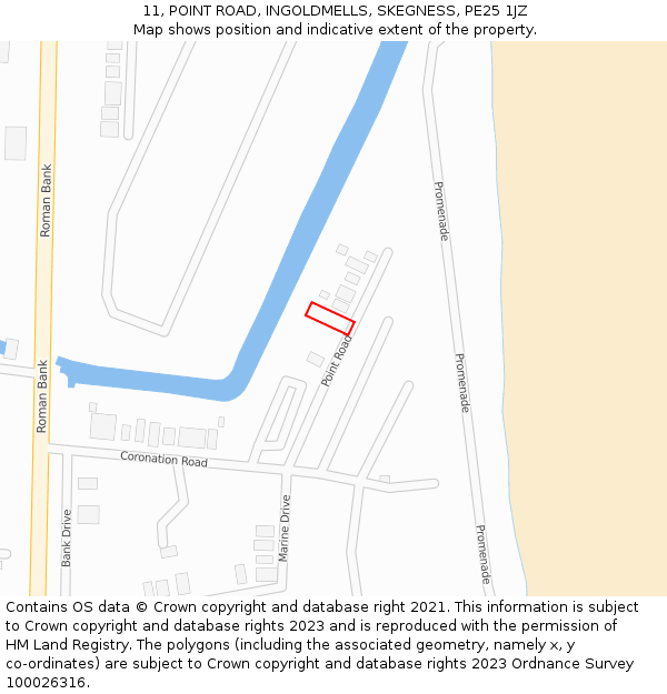 11, POINT ROAD, INGOLDMELLS, SKEGNESS, PE25 1JZ: Location map and indicative extent of plot