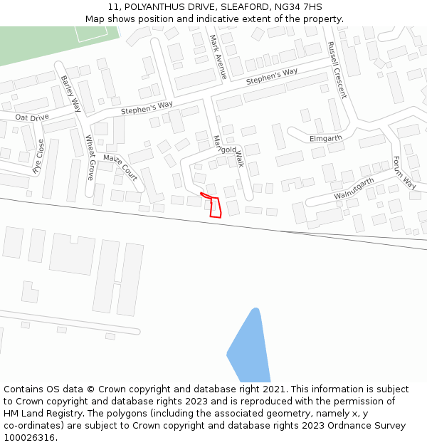11, POLYANTHUS DRIVE, SLEAFORD, NG34 7HS: Location map and indicative extent of plot