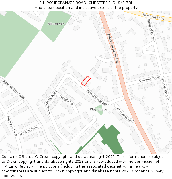 11, POMEGRANATE ROAD, CHESTERFIELD, S41 7BL: Location map and indicative extent of plot