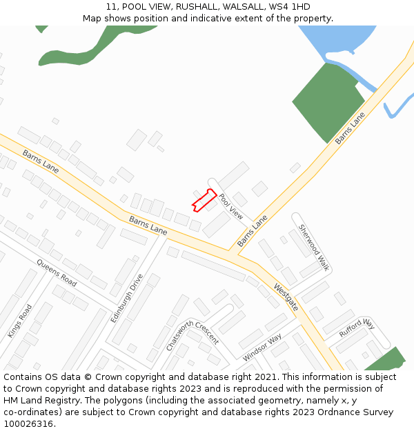 11, POOL VIEW, RUSHALL, WALSALL, WS4 1HD: Location map and indicative extent of plot