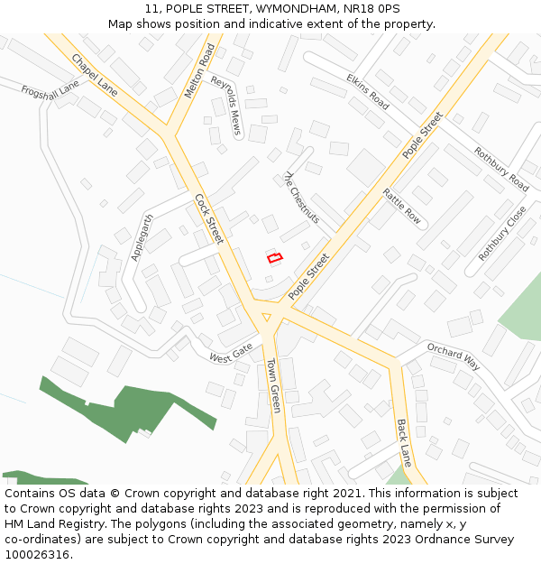 11, POPLE STREET, WYMONDHAM, NR18 0PS: Location map and indicative extent of plot