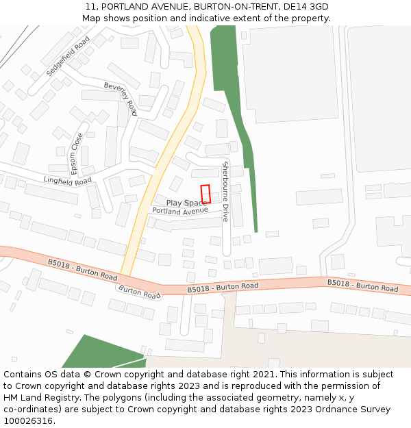 11, PORTLAND AVENUE, BURTON-ON-TRENT, DE14 3GD: Location map and indicative extent of plot