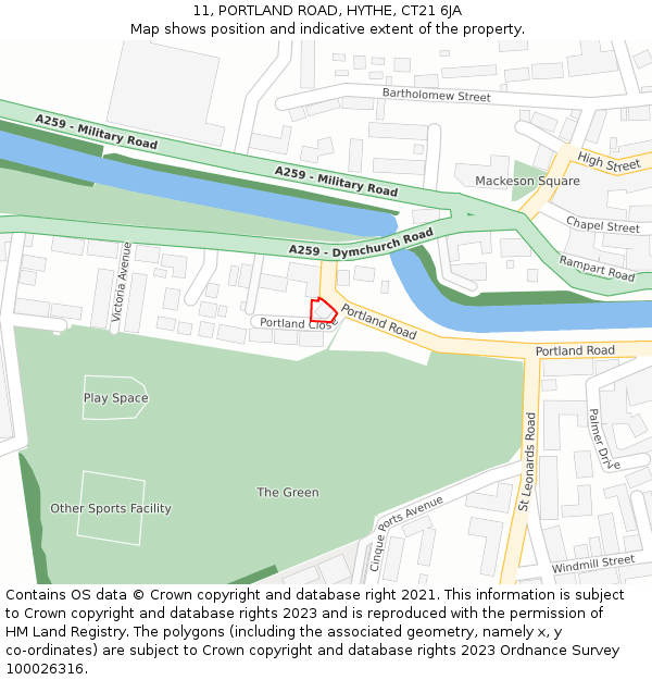 11, PORTLAND ROAD, HYTHE, CT21 6JA: Location map and indicative extent of plot