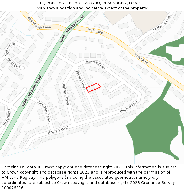 11, PORTLAND ROAD, LANGHO, BLACKBURN, BB6 8EL: Location map and indicative extent of plot