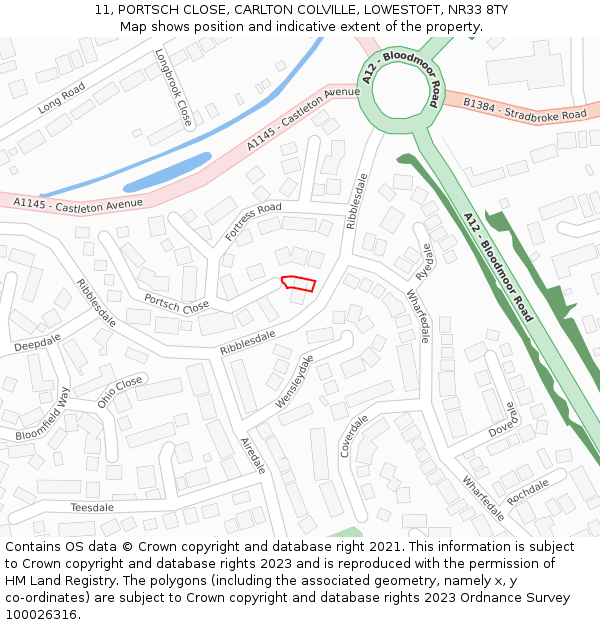 11, PORTSCH CLOSE, CARLTON COLVILLE, LOWESTOFT, NR33 8TY: Location map and indicative extent of plot