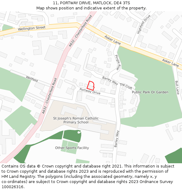 11, PORTWAY DRIVE, MATLOCK, DE4 3TS: Location map and indicative extent of plot