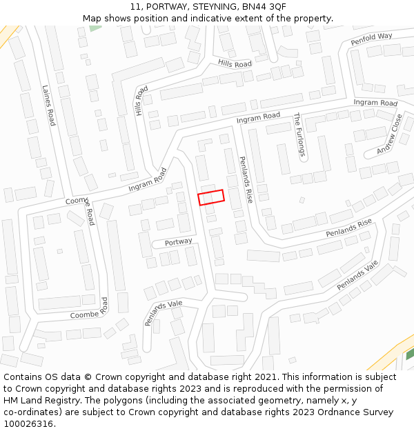 11, PORTWAY, STEYNING, BN44 3QF: Location map and indicative extent of plot