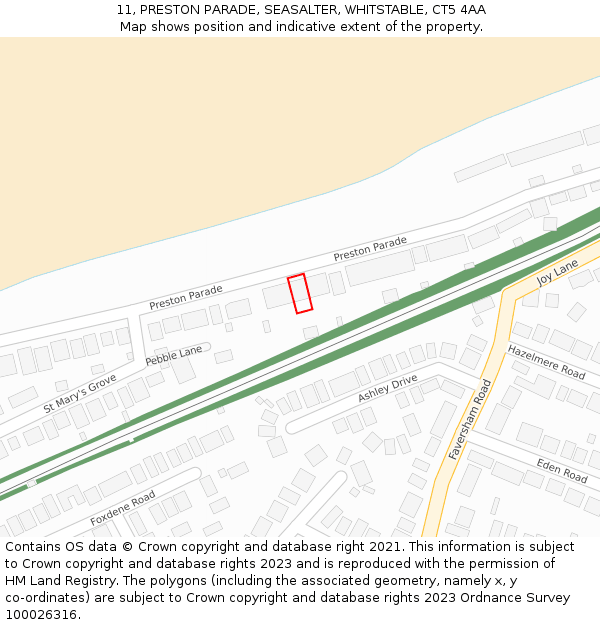 11, PRESTON PARADE, SEASALTER, WHITSTABLE, CT5 4AA: Location map and indicative extent of plot