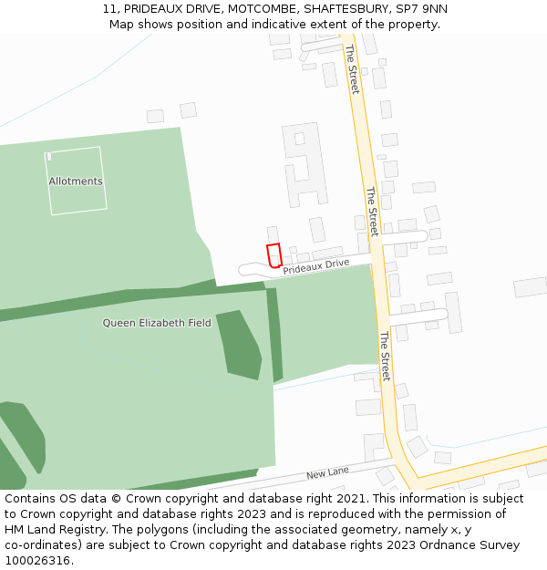 11, PRIDEAUX DRIVE, MOTCOMBE, SHAFTESBURY, SP7 9NN: Location map and indicative extent of plot