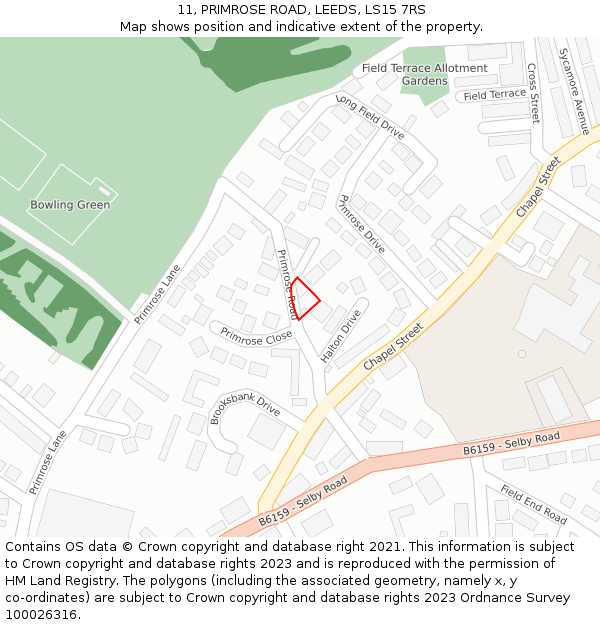 11, PRIMROSE ROAD, LEEDS, LS15 7RS: Location map and indicative extent of plot