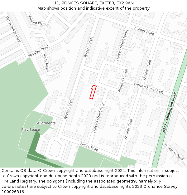 11, PRINCES SQUARE, EXETER, EX2 9AN: Location map and indicative extent of plot