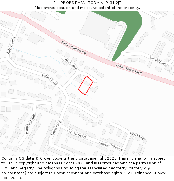 11, PRIORS BARN, BODMIN, PL31 2JT: Location map and indicative extent of plot