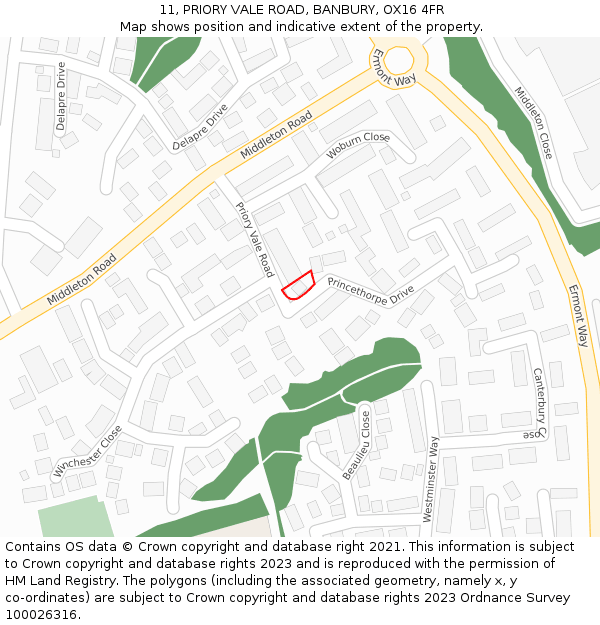 11, PRIORY VALE ROAD, BANBURY, OX16 4FR: Location map and indicative extent of plot