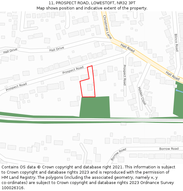 11, PROSPECT ROAD, LOWESTOFT, NR32 3PT: Location map and indicative extent of plot