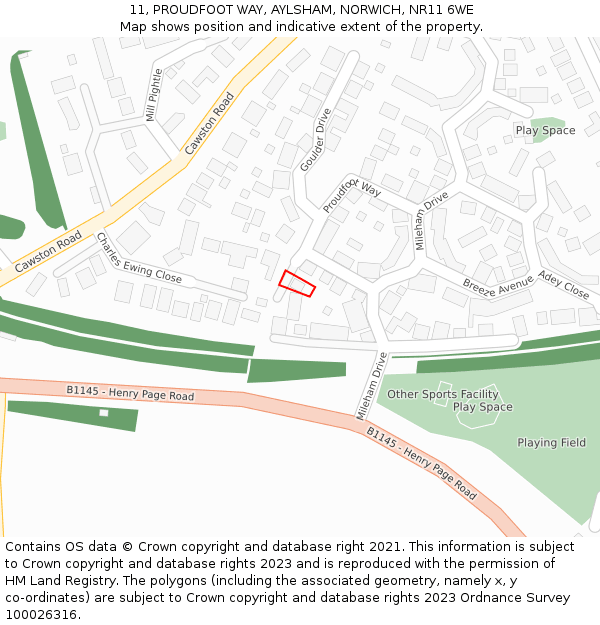 11, PROUDFOOT WAY, AYLSHAM, NORWICH, NR11 6WE: Location map and indicative extent of plot