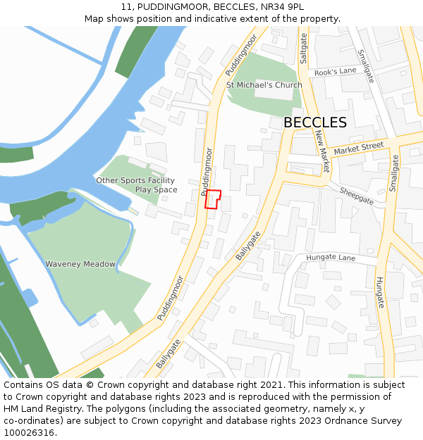 11, PUDDINGMOOR, BECCLES, NR34 9PL: Location map and indicative extent of plot