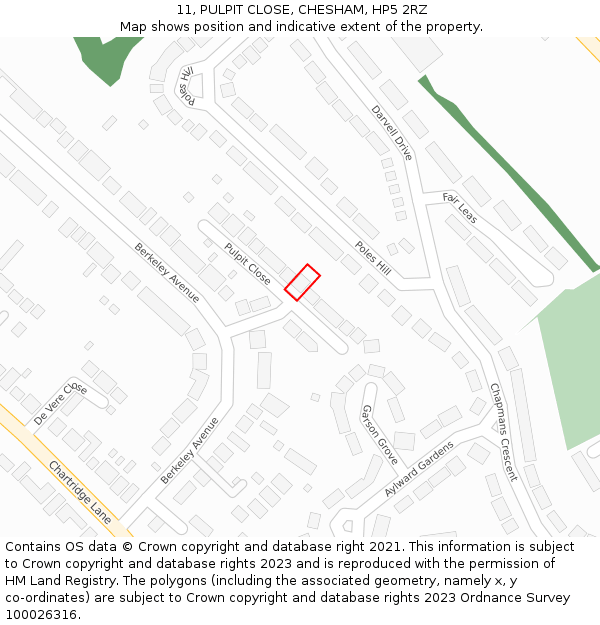 11, PULPIT CLOSE, CHESHAM, HP5 2RZ: Location map and indicative extent of plot
