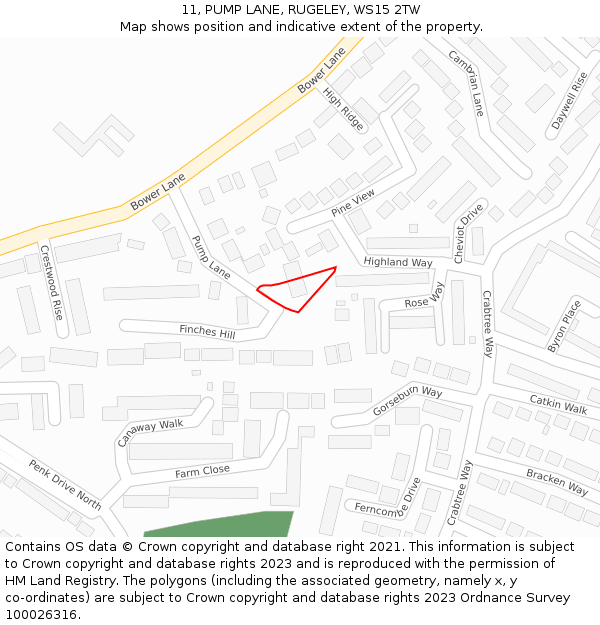 11, PUMP LANE, RUGELEY, WS15 2TW: Location map and indicative extent of plot