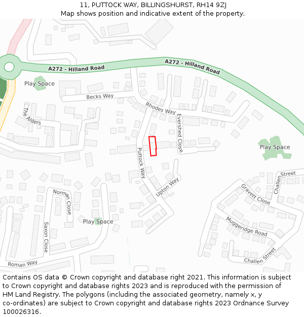 11, PUTTOCK WAY, BILLINGSHURST, RH14 9ZJ: Location map and indicative extent of plot