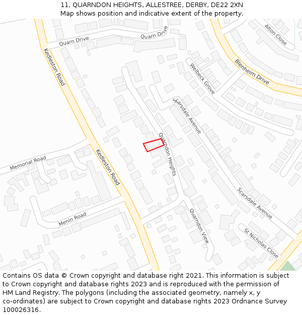 11, QUARNDON HEIGHTS, ALLESTREE, DERBY, DE22 2XN: Location map and indicative extent of plot