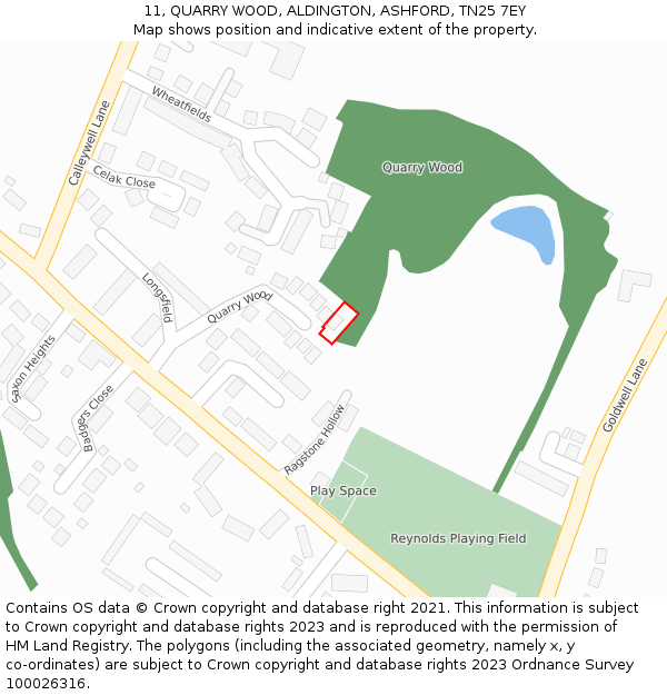 11, QUARRY WOOD, ALDINGTON, ASHFORD, TN25 7EY: Location map and indicative extent of plot