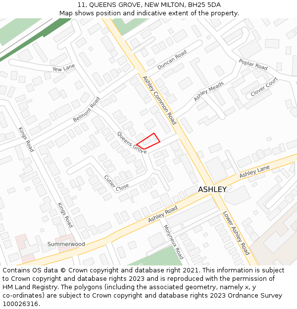 11, QUEENS GROVE, NEW MILTON, BH25 5DA: Location map and indicative extent of plot