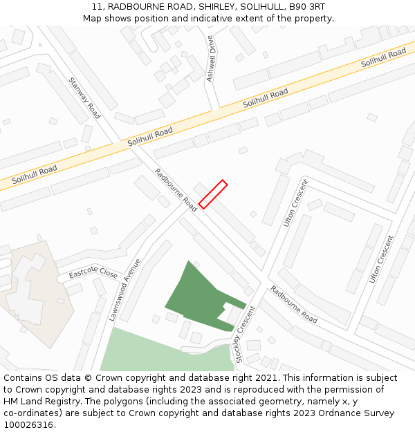 11, RADBOURNE ROAD, SHIRLEY, SOLIHULL, B90 3RT: Location map and indicative extent of plot