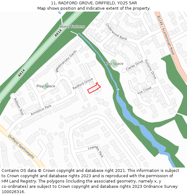 11, RADFORD GROVE, DRIFFIELD, YO25 5AR: Location map and indicative extent of plot