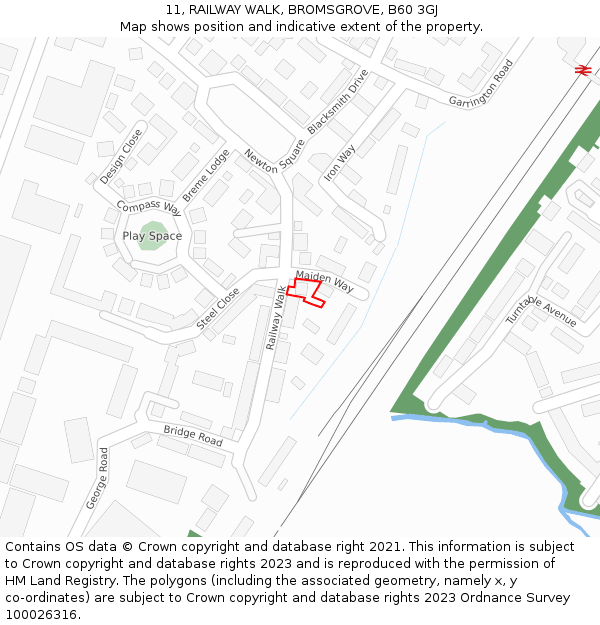 11, RAILWAY WALK, BROMSGROVE, B60 3GJ: Location map and indicative extent of plot
