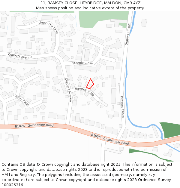 11, RAMSEY CLOSE, HEYBRIDGE, MALDON, CM9 4YZ: Location map and indicative extent of plot