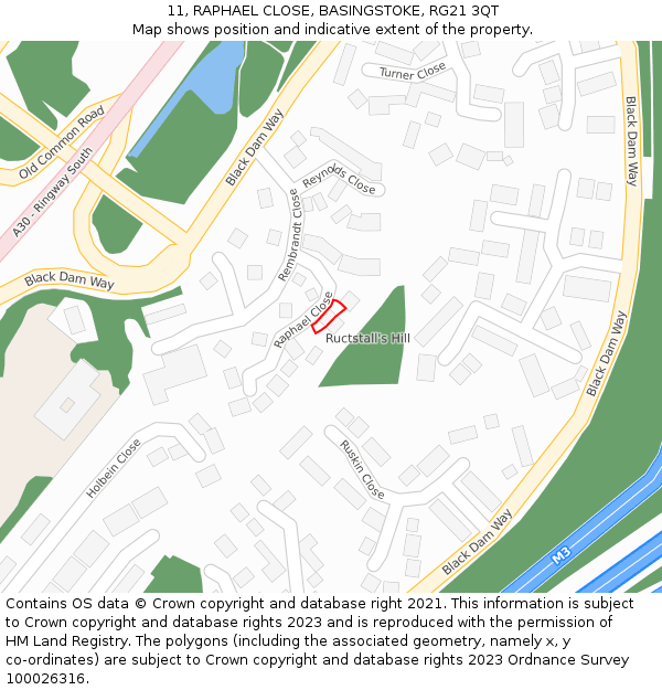 11, RAPHAEL CLOSE, BASINGSTOKE, RG21 3QT: Location map and indicative extent of plot