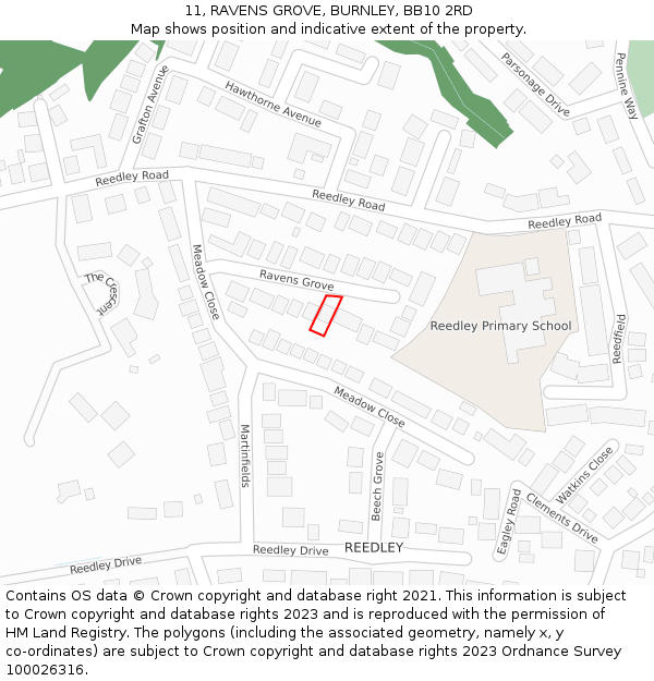 11, RAVENS GROVE, BURNLEY, BB10 2RD: Location map and indicative extent of plot