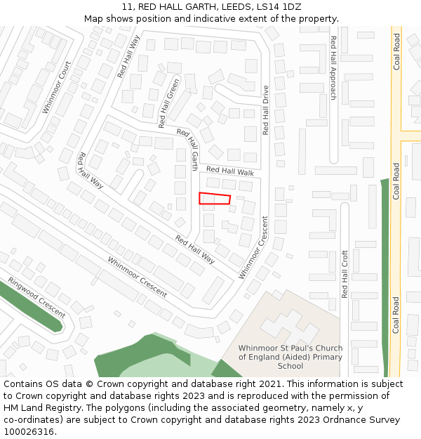 11, RED HALL GARTH, LEEDS, LS14 1DZ: Location map and indicative extent of plot