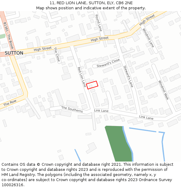 11, RED LION LANE, SUTTON, ELY, CB6 2NE: Location map and indicative extent of plot