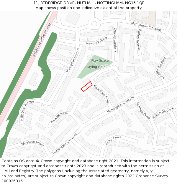 11, REDBRIDGE DRIVE, NUTHALL, NOTTINGHAM, NG16 1QP: Location map and indicative extent of plot