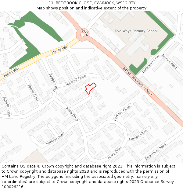 11, REDBROOK CLOSE, CANNOCK, WS12 3TY: Location map and indicative extent of plot