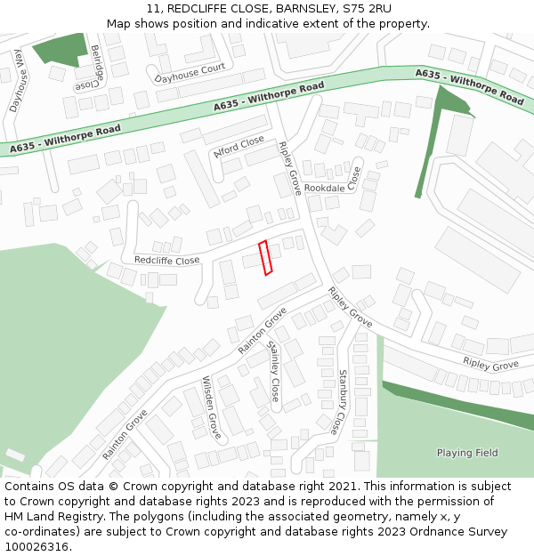 11, REDCLIFFE CLOSE, BARNSLEY, S75 2RU: Location map and indicative extent of plot