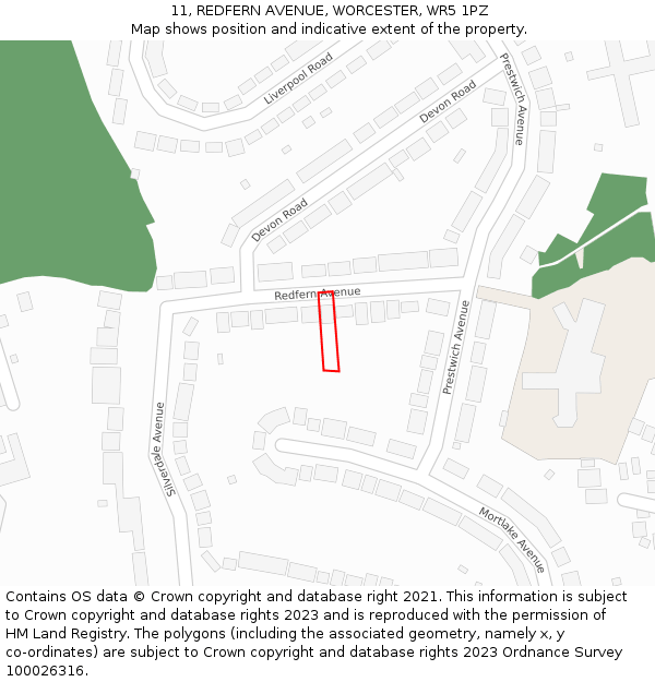 11, REDFERN AVENUE, WORCESTER, WR5 1PZ: Location map and indicative extent of plot