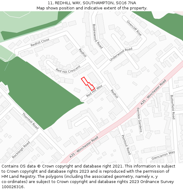 11, REDHILL WAY, SOUTHAMPTON, SO16 7NA: Location map and indicative extent of plot